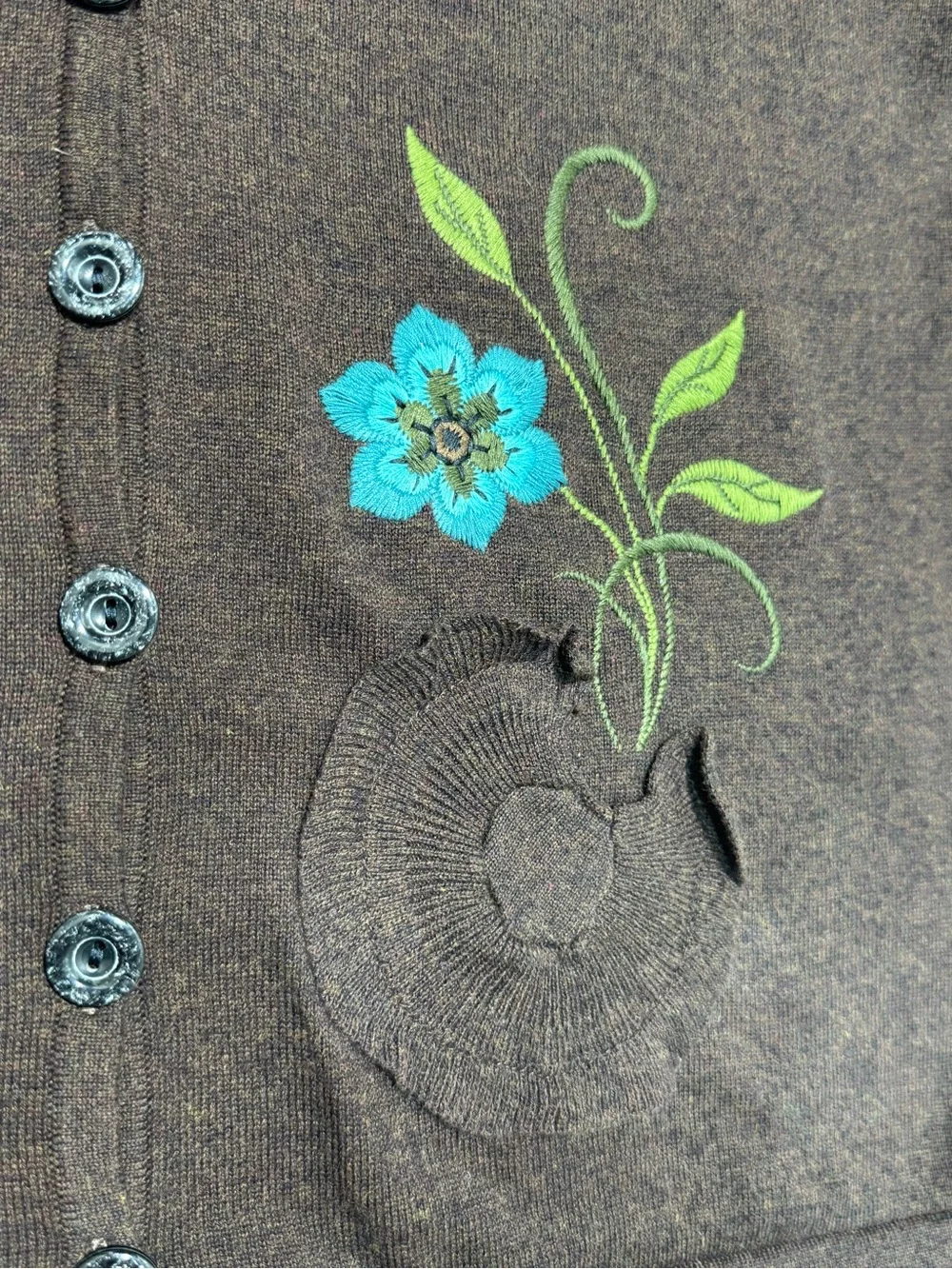 Y2K Timberlea Womens Brown Floral Embroidered Cardigan XL Boho Cottagecore - Picture 8 of 10